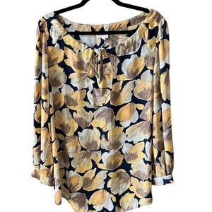 Meadow Rue Sz 12 Peasant Floral Fall Colors Michelia Long Sleeve Blouse Like New